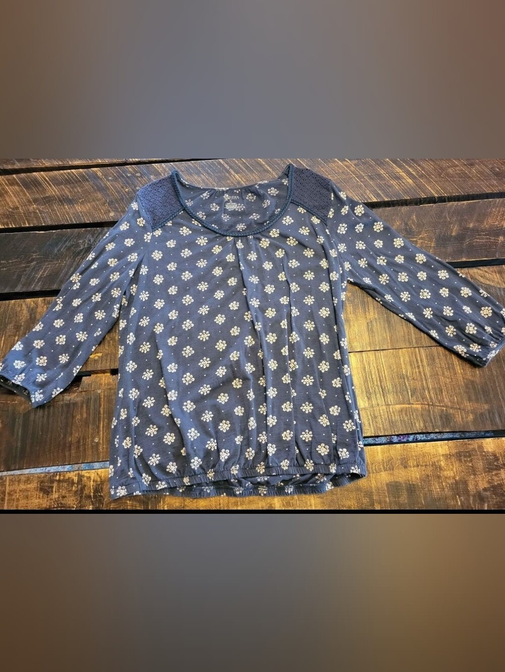 Sonoma Navy Blue Floral Long Sleeve Top for Women Size Large